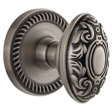 Grandeur Newport Solid Brass Rose Privacy Door Knob Set with Grande Victorian Knob and 2-3/8" Backset Antique Pewter