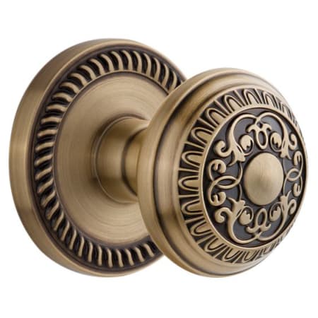 Grandeur Newport Solid Brass Rose Privacy Door Knob Set with Windsor Knob and 2-3/8" Backset Vintage Brass