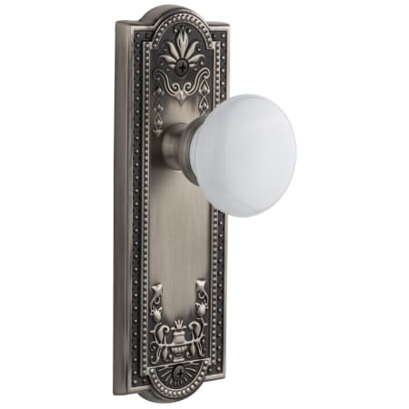 Grandeur Parthenon Solid Brass Rose Privacy Door Knob Set with Hyde Park Knob and 2-3/8" Backset Antique Pewter