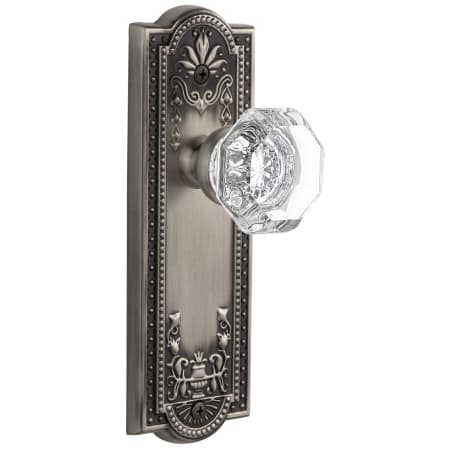 Grandeur Parthenon Solid Brass Rose Privacy Door Knob Set with Chambord Crystal Knob and 2-3/8" Backset Antique Pewter