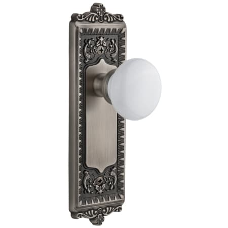 Grandeur Windsor Solid Brass Rose Privacy Door Knob Set with Hyde Park Knob and 2-3/8" Backset Antique Pewter