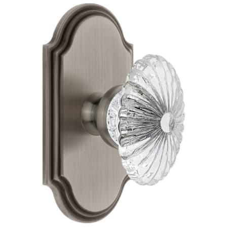 Grandeur Arc Solid Brass Rose Privacy Door Knob Set with Burgundy Crystal Knob and 2-3/8" Backset Antique Pewter