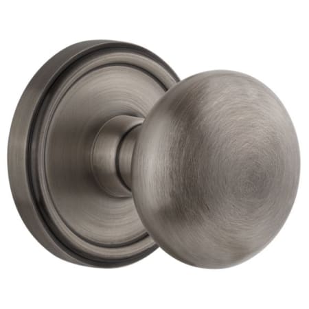 Grandeur Georgetown Solid Brass Rose Privacy Door Knob Set with Fifth Avenue Knob and 2-3/8" Backset Antique Pewter