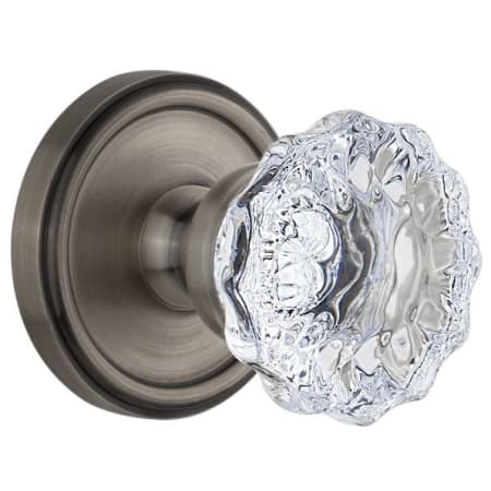 Grandeur Georgetown Solid Brass Rose Privacy Door Knob Set with Fontainebleau Crystal Knob and 2-3/8" Backset Antique Pewter