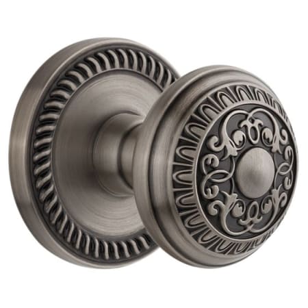 Grandeur Newport Solid Brass Rose Dummy Door Knob Set with Windsor Knob Antique Pewter