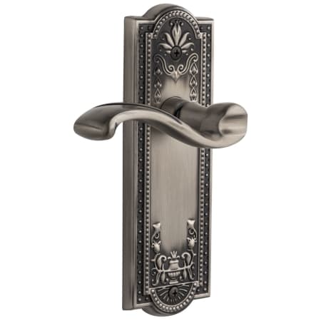 Grandeur Parthenon Solid Brass Rose Dummy Door Lever Set with Portofino Door Lever Antique Pewter