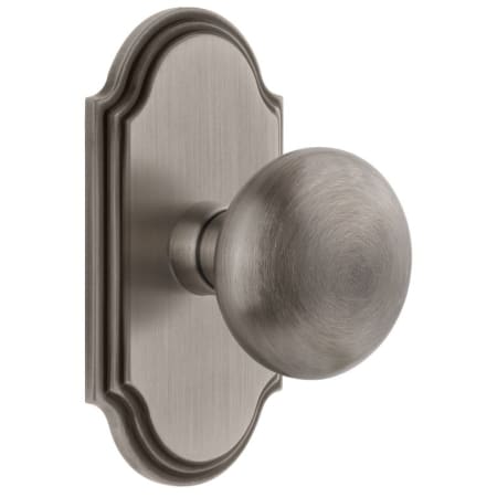 Grandeur Arc Solid Brass Privacy Door Knob Set with Fifth Avenue Knob and 2-3/8" Backset Antique Pewter