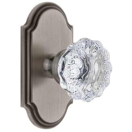 Grandeur Arc Solid Brass Rose Privacy Door Knob Set with Fontainebleau Crystal Knob and 2-3/4" Backset Antique Pewter
