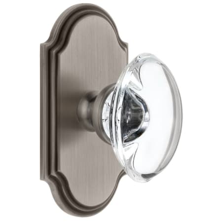 Grandeur Arc Solid Brass Rose Privacy Door Knob Set with Provence Crystal Knob and 2-3/8" Backset Antique Pewter