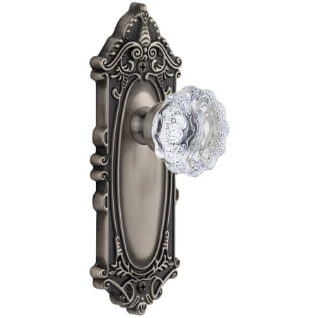 Grandeur Grande Victorian Solid Brass Rose Passage Door Knob Set with Fontainebleau Crystal Knob and 2-3/8" Backset Antique Pewter