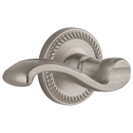 Grandeur Newport Solid Brass Rose Right Handed Passage Door Lever Set with Portofino Lever and 2-3/8" Backset Satin Nickel