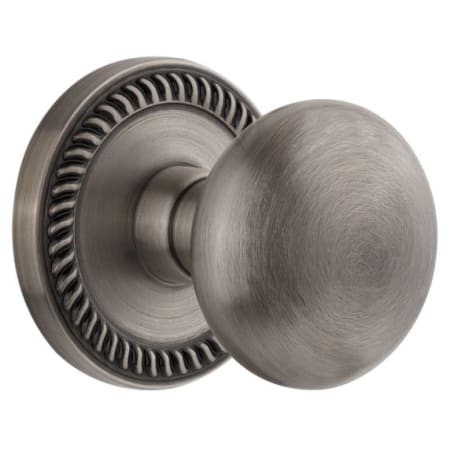 Grandeur Newport Solid Brass Rose Passage Door Knob Set with Fifth Avenue Knob and 2-3/8" Backset Antique Pewter