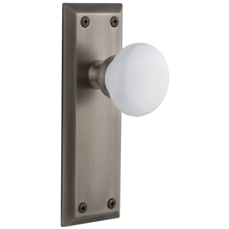 Grandeur Fifth Avenue Solid Brass Tall Plate Passage Door Knob Set with Egg Knob and 2-3/8" Backset Antique Pewter