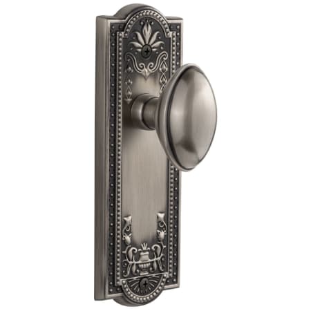 Grandeur Parthenon Solid Brass Rose Passage Door Knob Set with Eden Prairie Knob and 2-3/8" Backset Antique Pewter