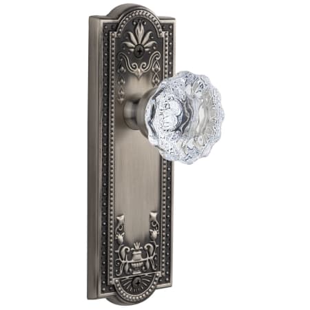 Grandeur Parthenon Solid Brass Rose Passage Door Knob Set with Fontainebleau Crystal Knob and 2-3/8" Backset Antique Pewter