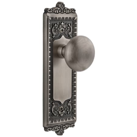 Grandeur Windsor Solid Brass Rose Passage Door Knob Set with Fifth Avenue Knob and 2-3/8" Backset Antique Pewter