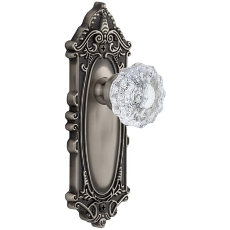 Grandeur Grande Victorian Solid Brass Rose Passage Door Knob Set with Versailles Crystal Knob and 2-3/8" Backset Antique Pewter