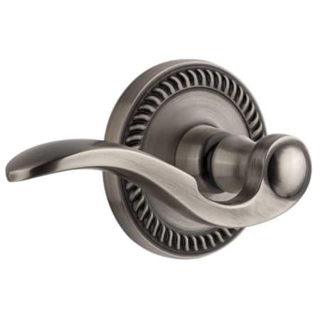 Grandeur Newport Solid Brass Left Handed Passage Set with Bellagio Lever and 2-3/8" Backset Antique Pewter