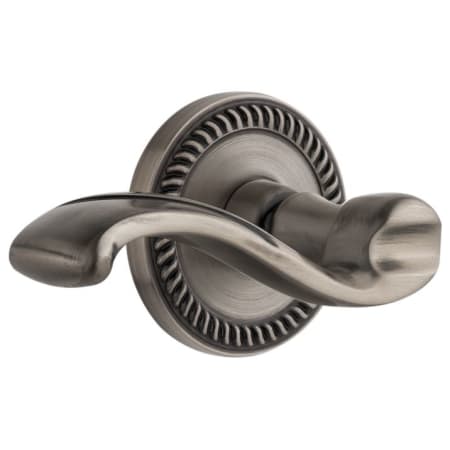 Grandeur Newport Solid Brass Rose Left Handed Privacy Door Lever Set with Portofino Lever and 2-3/8" Backset Antique Pewter