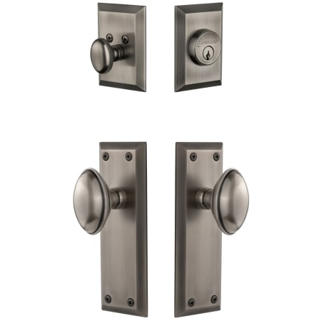 Grandeur Fifth Avenue Solid Brass Single Cylinder Keyed Entry Knobset and Deadbolt Combo Pack with Eden Prairie Knob and 2-3/8" Backset Antique Pewter