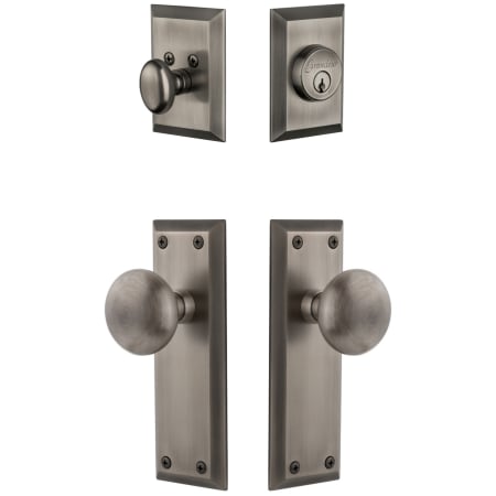 Grandeur Fifth Avenue Solid Brass Single Cylinder Keyed Entry Knobset and Deadbolt Combo Pack with Fifth Avenue Knob and 2-3/8" Backset Antique Pewter