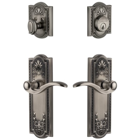 Grandeur Parthenon Solid Brass Right Handed Single Cylinder Keyed Entry Leverset and Deadbolt Combo Pack with Bellagio Lever and 2-3/8" Backset Antique Pewter