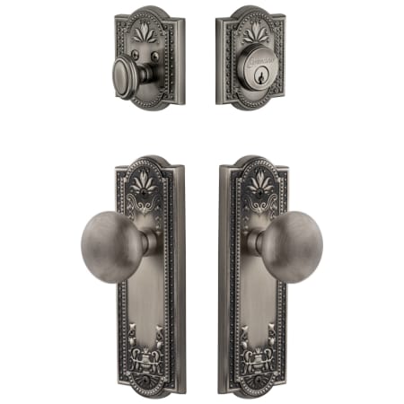 Grandeur Parthenon Solid Brass Single Cylinder Keyed Entry Knobset and Deadbolt Combo Pack with Fifth Avenue Knob and 2-3/8" Backset Antique Pewter