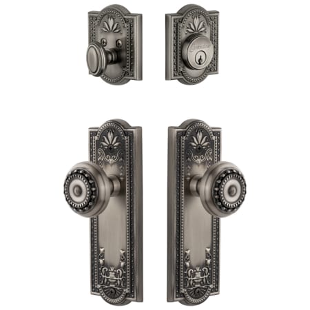 Grandeur Parthenon Solid Brass Single Cylinder Keyed Entry Knobset and Deadbolt Combo Pack with Parthenon Knob and 2-3/8" Backset Antique Pewter
