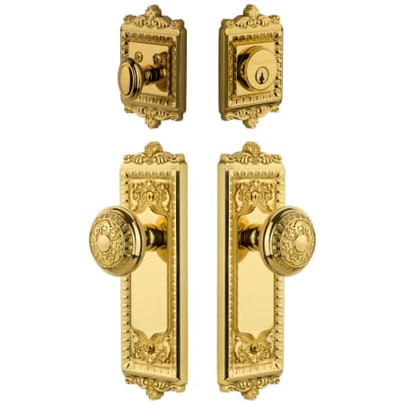 Grandeur Windsor Solid Brass Single Cylinder Keyed Entry Knobset and Deadbolt Combo Pack with Windsor Knob and 2-3/8" Backset Lifetime Brass