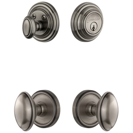 Grandeur Georgetown Solid Brass Single Cylinder Keyed Entry Knobset and Deadbolt Combo Pack with Eden Prairie Knob and 2-3/8" Backset Antique Pewter