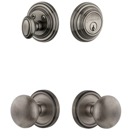 Grandeur Georgetown Solid Brass Single Cylinder Keyed Entry Knobset and Deadbolt Combo Pack with Fifth Avenue Knob and 2-3/8" Backset Antique Pewter