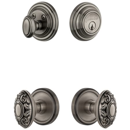 Grandeur Georgetown Solid Brass Single Cylinder Keyed Entry Knobset and Deadbolt Combo Pack with Grande Victorian Knob and 2-3/8" Backset Antique Pewter