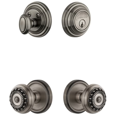 Grandeur Georgetown Solid Brass Single Cylinder Keyed Entry Knobset and Deadbolt Combo Pack with Parthenon Knob and 2-3/8" Backset Antique Pewter