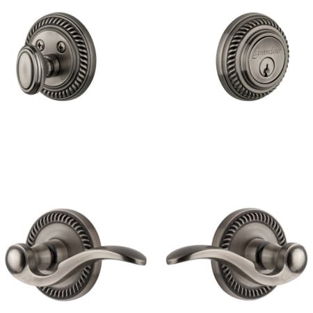 Grandeur Newport Solid Brass Right Handed Single Cylinder Keyed Entry Leverset and Deadbolt Combo Pack with Bellagio Lever and 2-3/8" Backset Antique Pewter