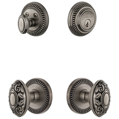 Grandeur Newport Solid Brass Single Cylinder Keyed Entry Knobset and Deadbolt Combo Pack with Grande Victorian Knob and 2-3/8" Backset Antique Pewter