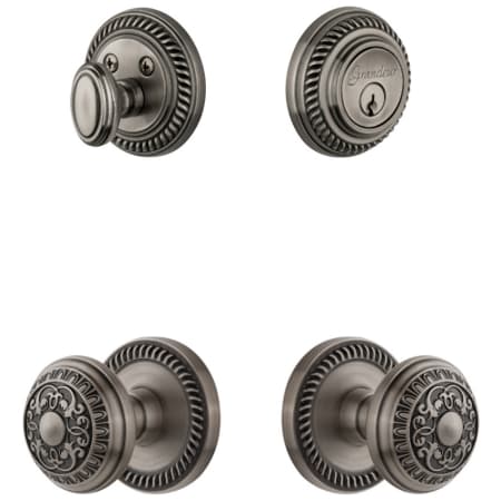 Grandeur Newport Solid Brass Single Cylinder Keyed Entry Knobset and Deadbolt Combo Pack with Windsor Knob and 2-3/8" Backset Antique Pewter