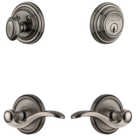 Grandeur Georgetown Solid Brass Left Handed Single Cylinder Keyed Entry Leverset and Deadbolt Combo Pack with Bellagio Lever and 2-3/8" Backset Antique Pewter