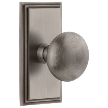 Grandeur Carre Solid Brass Rose Privacy Door Knob Set with Fifth Avenue Knob and 2-3/4" Backset Antique Pewter