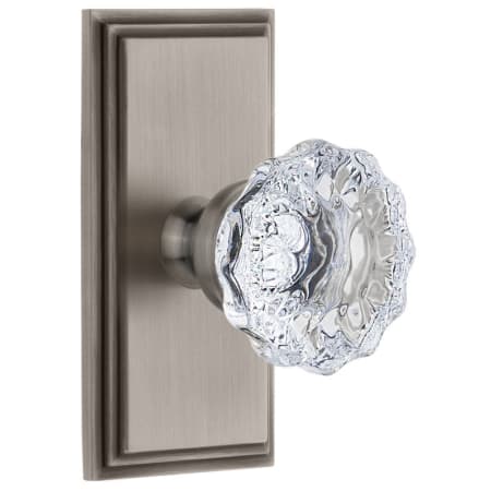 Grandeur Carre Solid Brass Rose Privacy Door Knob Set with Fontainebleau Crystal Knob and 2-3/8" Backset Antique Pewter