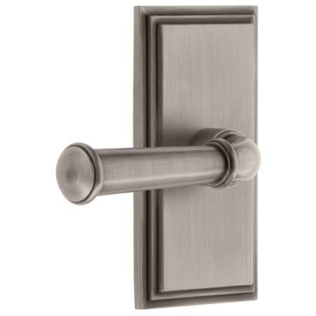 Grandeur Carre Solid Brass Rose Right Handed Privacy Door Lever Set with Georgetown Lever and 2-3/4" Backset Antique Pewter