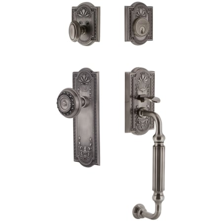 Grandeur Parthenon Solid Brass Sectional Single Cylinder Keyed Entry Handleset with Parthenon Interior Knob and 2-3/8" Backset Antique Pewter