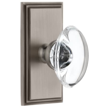 Grandeur Carre Solid Brass Rose Privacy Door Knob Set with Provence Crystal Knob and 2-3/8" Backset Antique Pewter