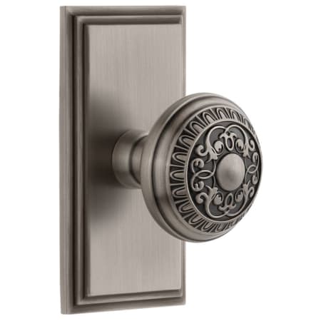 Grandeur Carre Solid Brass Rose Privacy Door Knob Set with Windsor Knob and 2-3/4" Backset Antique Pewter