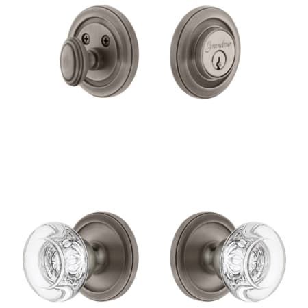Grandeur Circulaire Solid Brass Single Cylinder Keyed Entry Knobset and Deadbolt Combo Pack with Bordeaux Crystal Knob and 2-3/4" Backset Antique Pewter