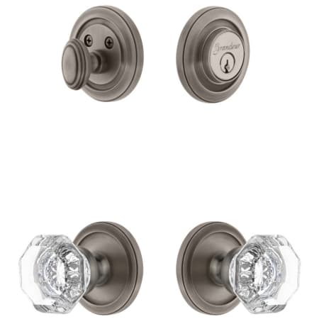 Grandeur Circulaire Solid Brass Single Cylinder Keyed Entry Knobset and Deadbolt Combo Pack with Chambord Crystal Knob and 2-3/4" Backset Antique Pewter