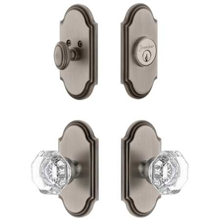 Grandeur Arc Solid Brass Single Cylinder Keyed Entry Knobset and Deadbolt Combo Pack with Chambord Crystal Knob and 2-3/4" Backset Antique Pewter