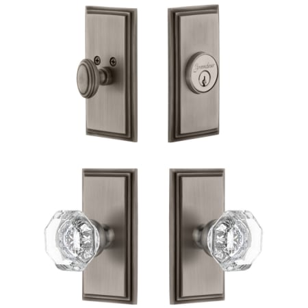 Grandeur Carre Solid Brass Single Cylinder Keyed Entry Knobset and Deadbolt Combo Pack with Chambord Crystal Knob and 2-3/4" Backset Antique Pewter