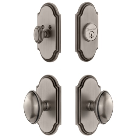 Grandeur Arc Solid Brass Single Cylinder Keyed Entry Knobset and Deadbolt Combo Pack with Eden Prairie Knob and 2-3/8" Backset Antique Pewter