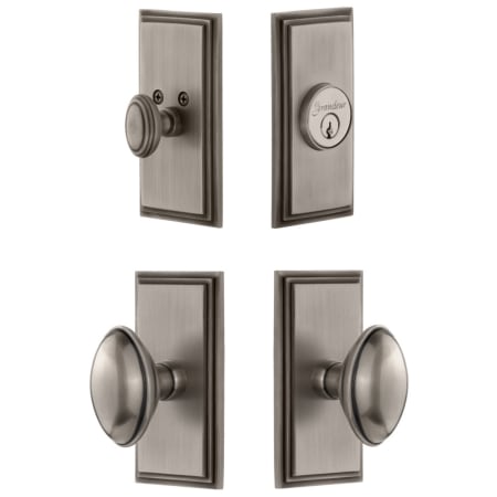 Grandeur Carre Solid Brass Single Cylinder Keyed Entry Knobset and Deadbolt Combo Pack with Eden Prairie Knob and 2-3/8" Backset Antique Pewter