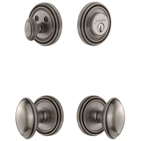 Grandeur Soleil Solid Brass Single Cylinder Keyed Entry Knobset and Deadbolt Combo Pack with Eden Prairie Knob and 2-3/4" Backset Antique Pewter